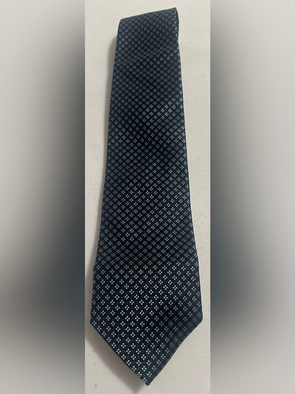 PAUL FREDEICK Black Tie with Light Blue Micro-Dot Pattern